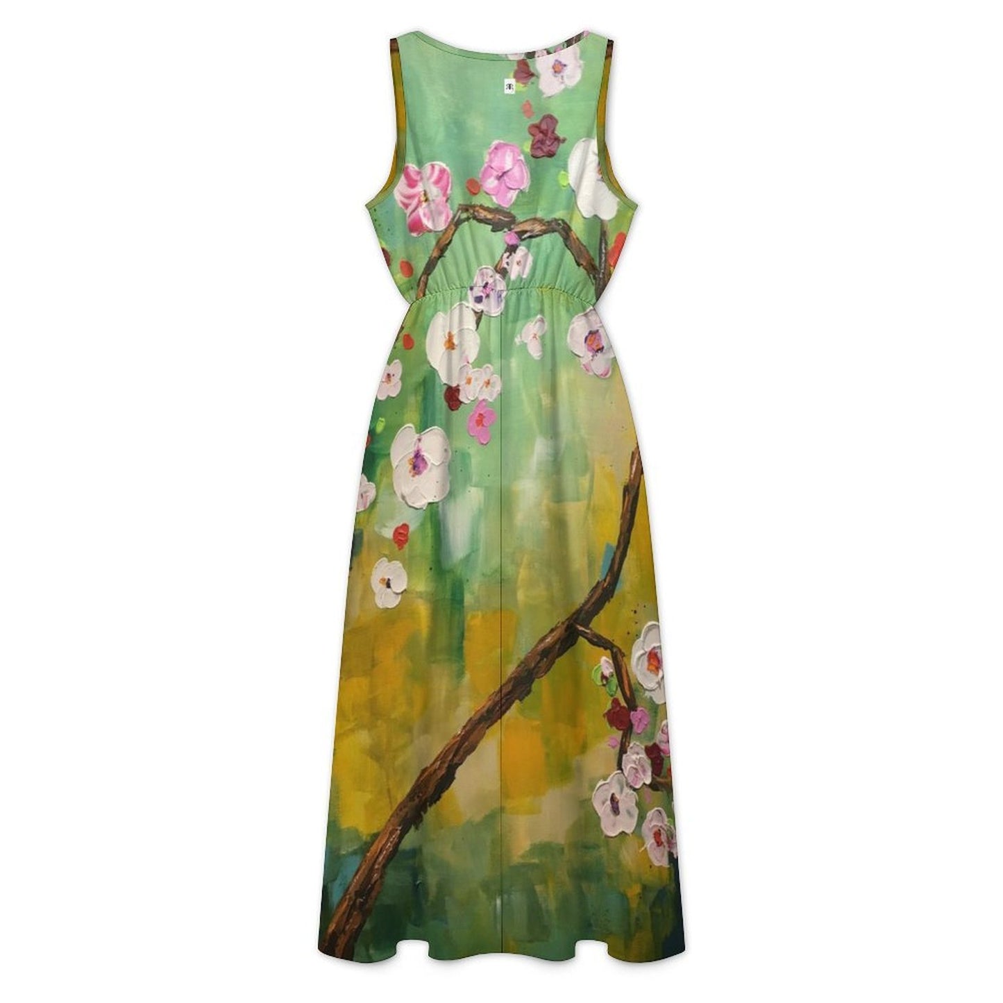 Abstract Sherry Blossoms-Garden Party Dress Sleeveless V-neck Midi Dress