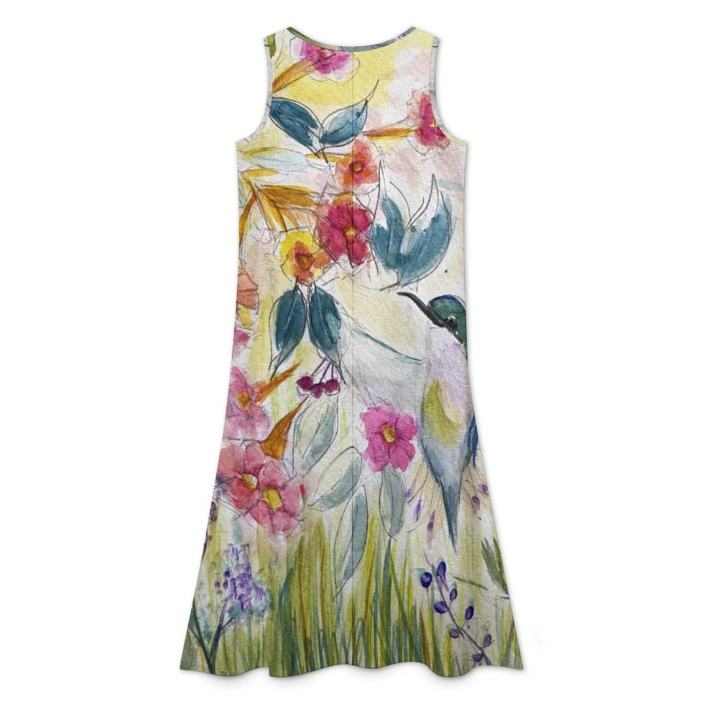 Hummingbird in a Tube Flower Garden Asymmetrical Dress Sleeveless High-Low Hem Dress