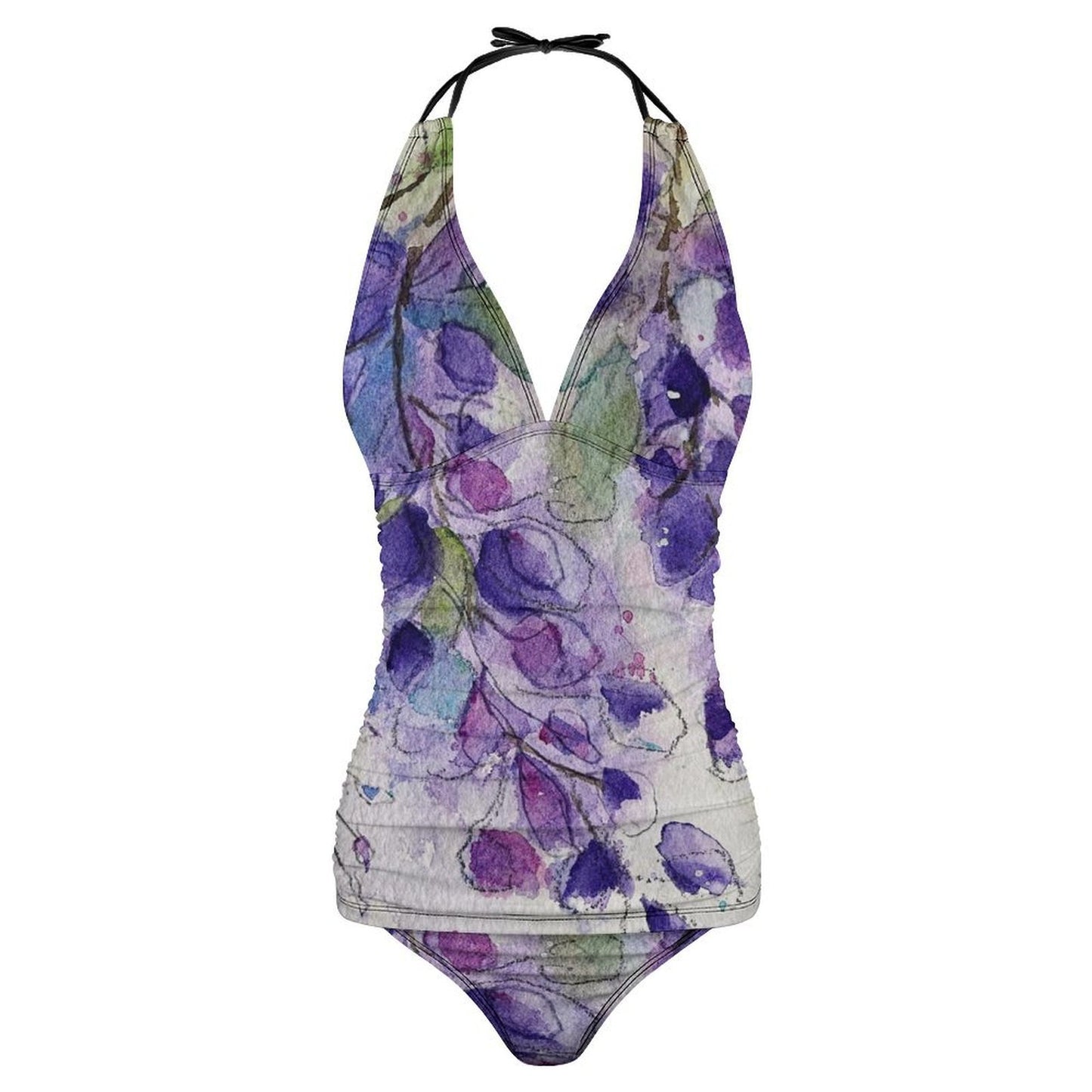 Purple Wisteria Slim Fit Tankini Split Swimsuit