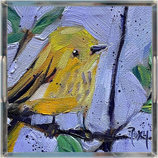 Adorable pájaro curruca amarilla - Bandeja acrílica cuadrada