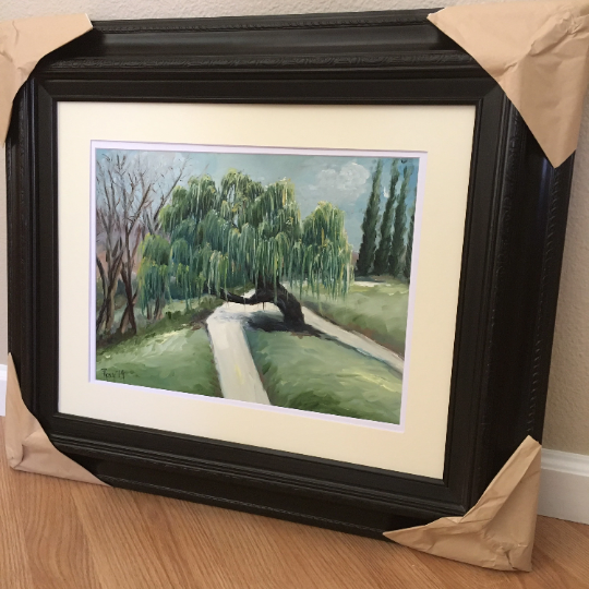 Willow in the Park Original Oil Landscape Painting Framed