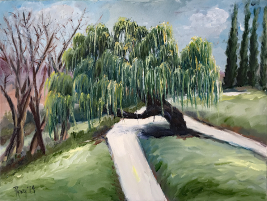 Saule dans le parc Peinture originale de paysage à l’huile encadrée