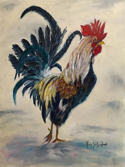 Pintura al óleo original de Boss Rooster enmarcada