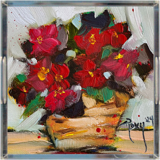 Wax Begonias in a Basket Acrylic Tray