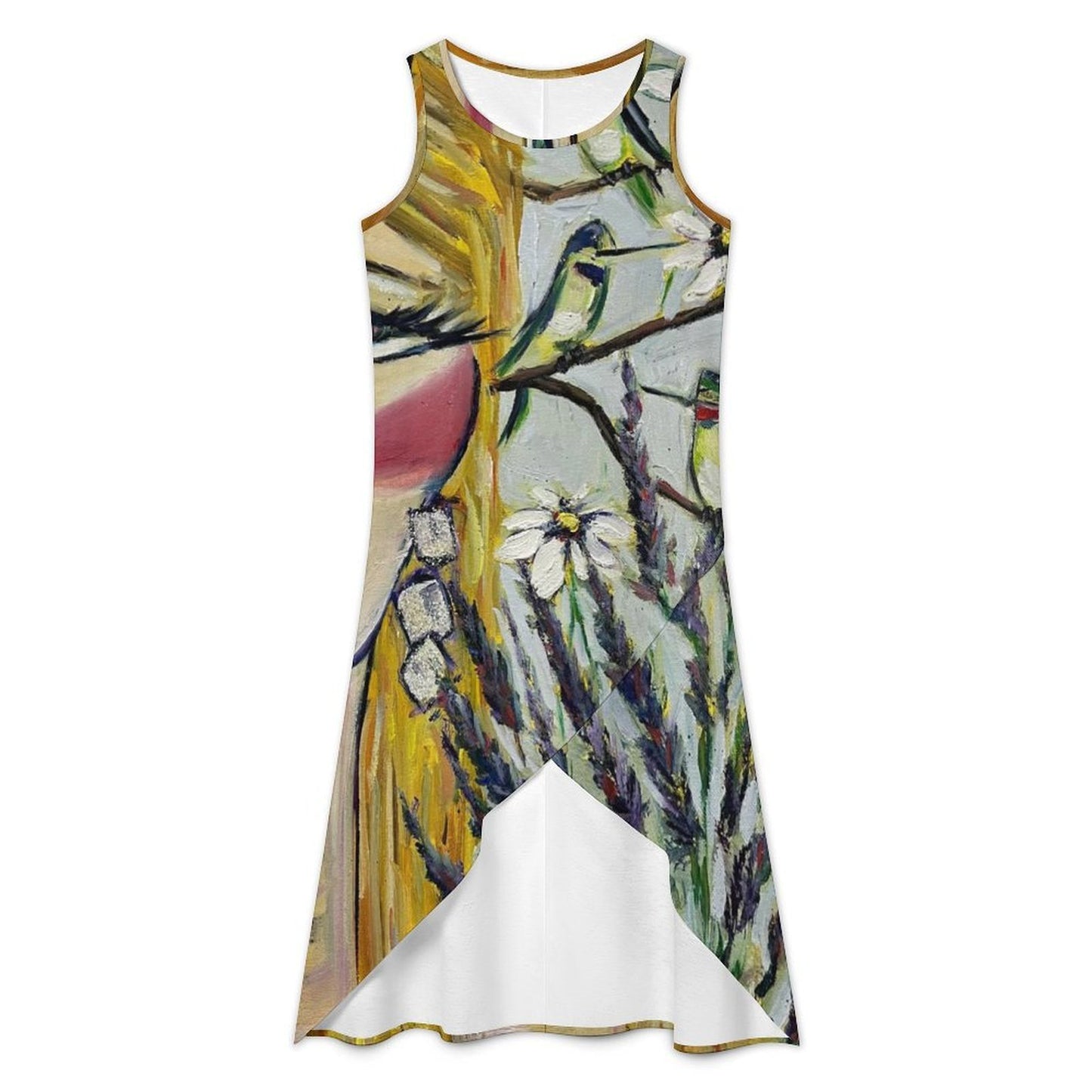Hummingbird Lady Asymmetrical Dress Sleeveless High-Low Hem Dress