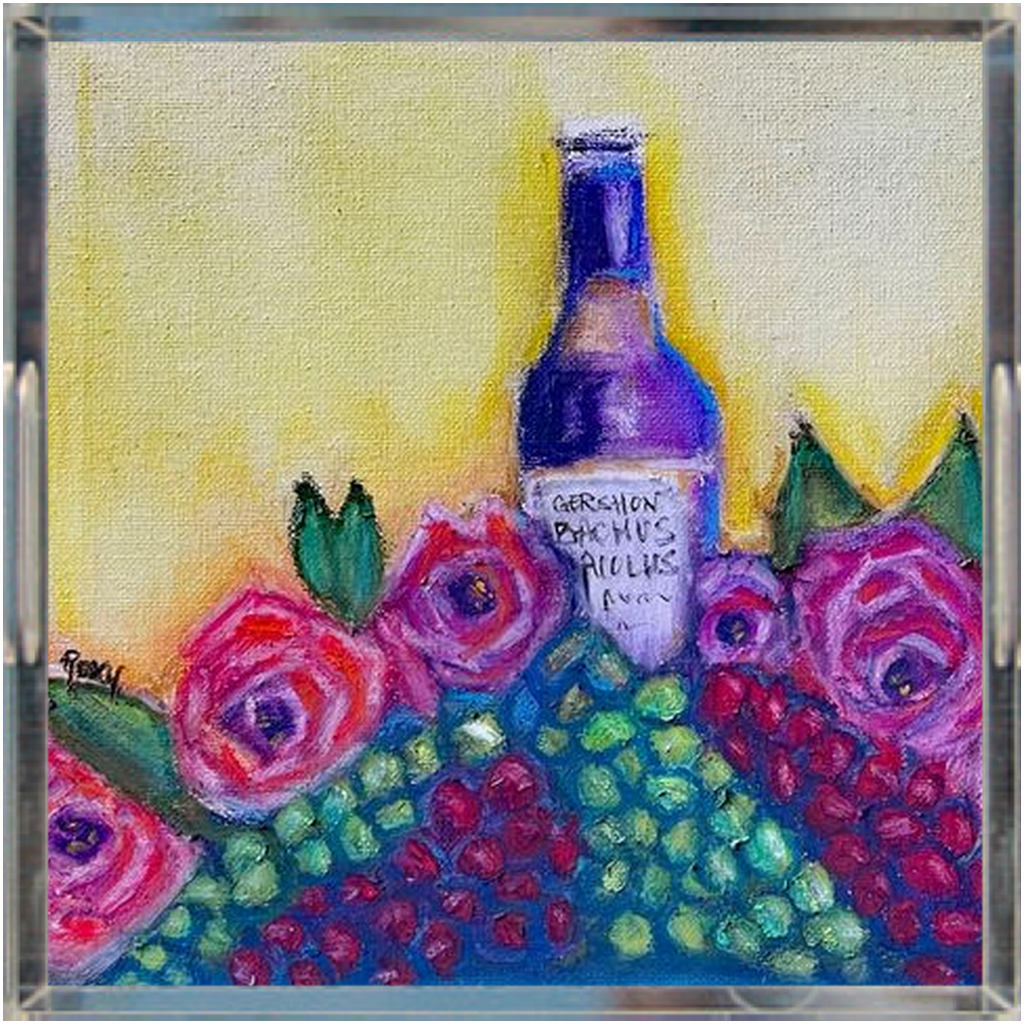 GBV Wine and Roses (#1)-Champagne and flowers- Acrylic Tray Square