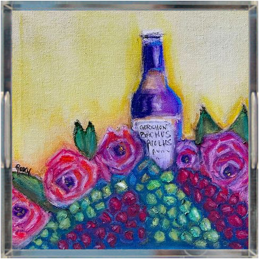 GBV Vino y Rosas (#1)-Champán y flores- Bandeja Acrílica Cuadrada