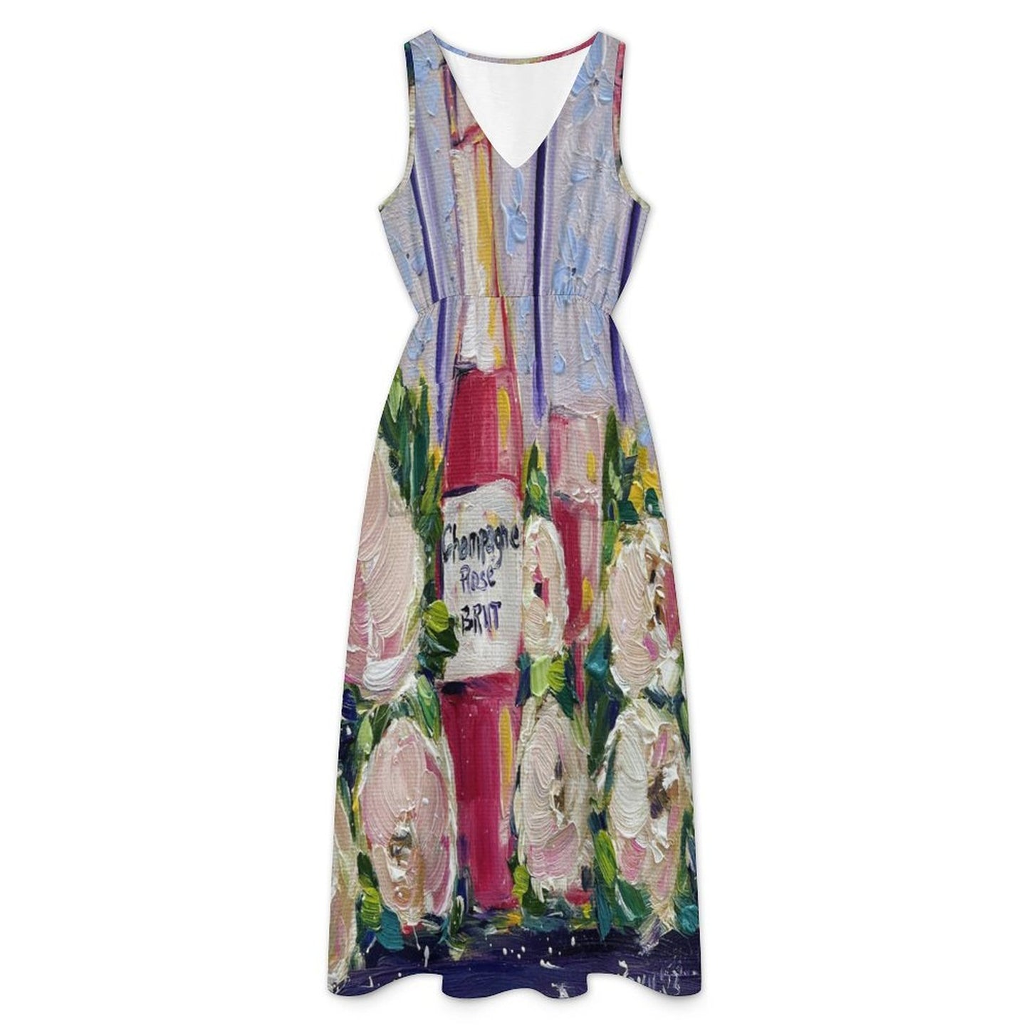 Pink Champagne and Peonies -Garden Party Dress Sleeveless V-neck Midi Dress