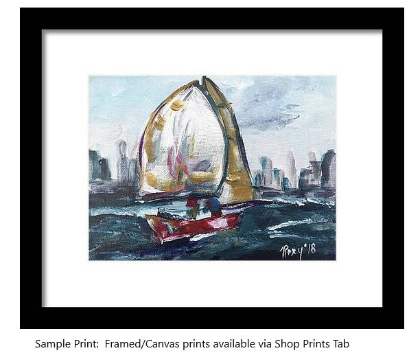 Hudson Sail-Pintura acrílica original-6 x 8 enmarcado