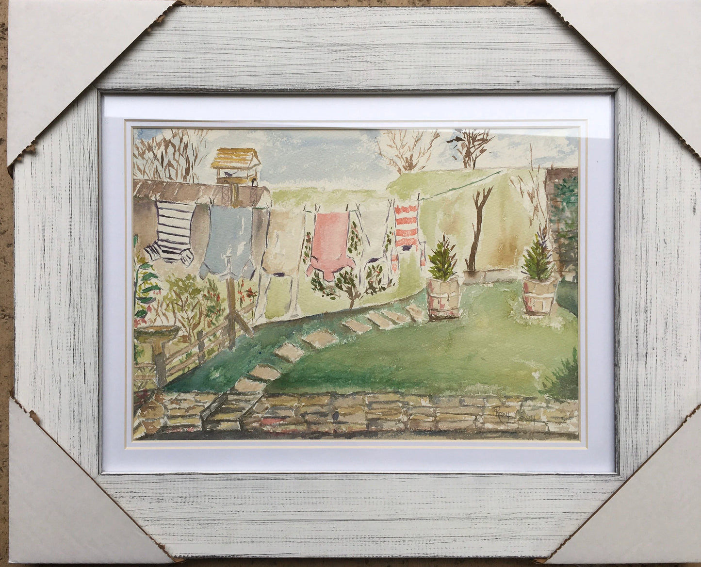 English Laundry Cornwall Original Watercolor Painting Framed