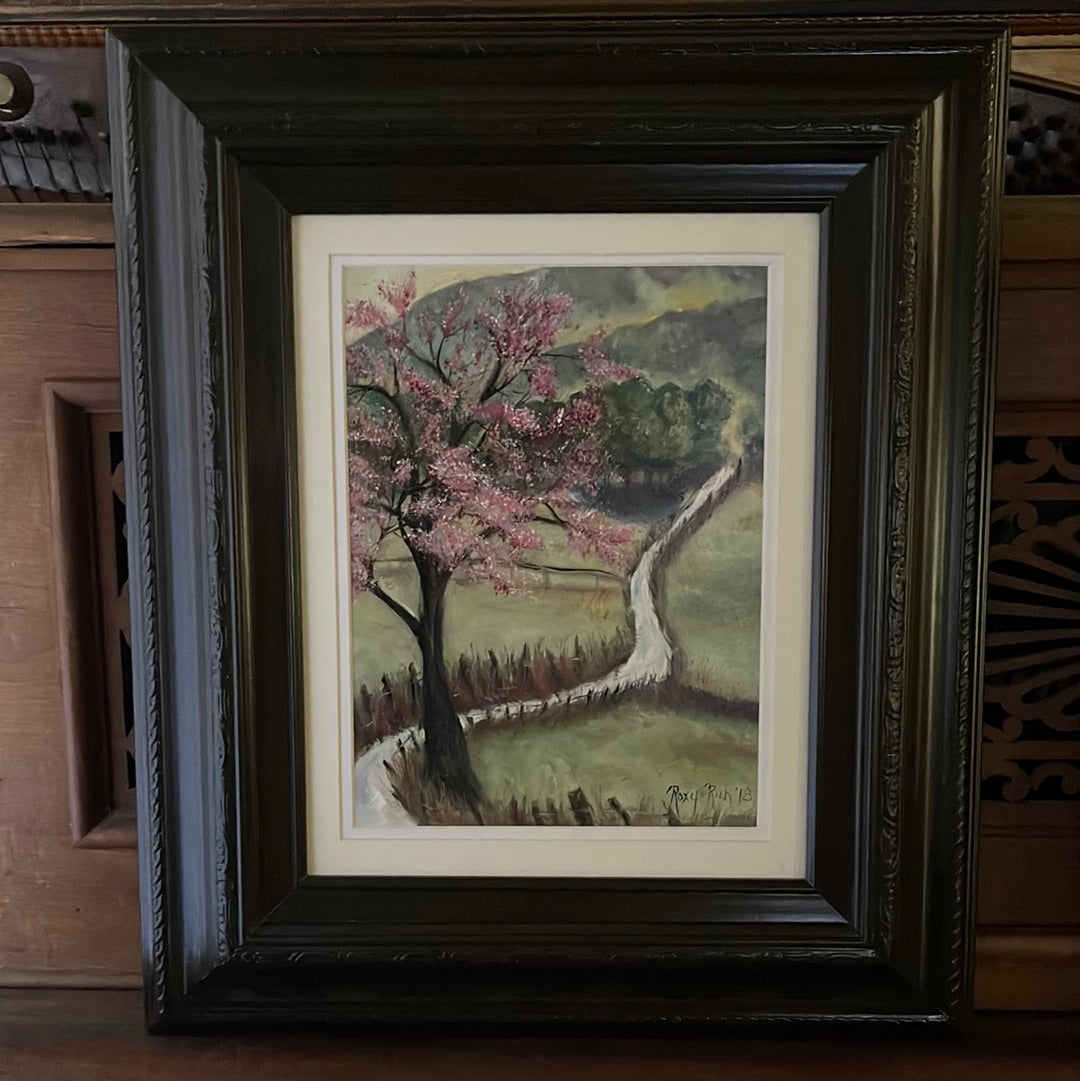 Cherry Blossom Campagne anglaise Paysage-Peinture à l’huile originale encadrée