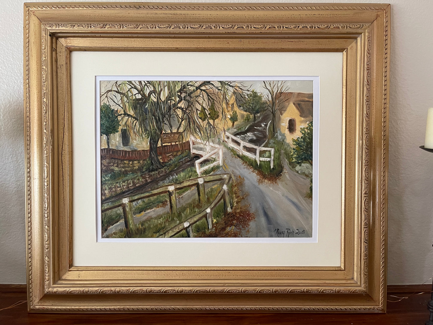 Lower Slaughter Country Inn-Original Cotswold Oil Painting Framed