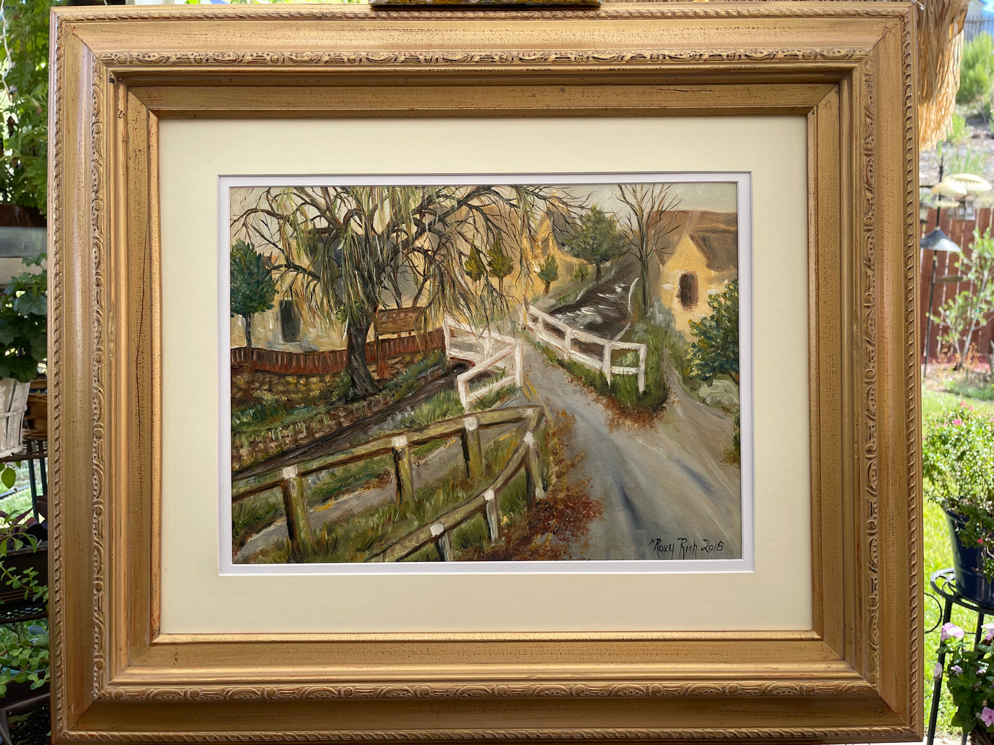 Lower Slaughter Country Inn-Original Cotswold Oil Painting Framed