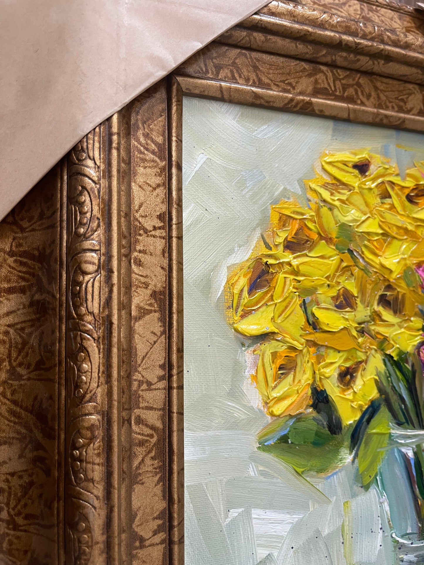 Pink and Yellow Roses Original Oil Painting Framed