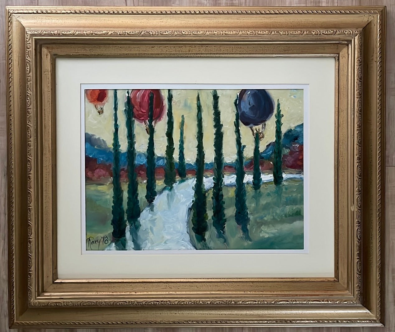 Globos de Wine Country-Pintura al óleo original enmarcada