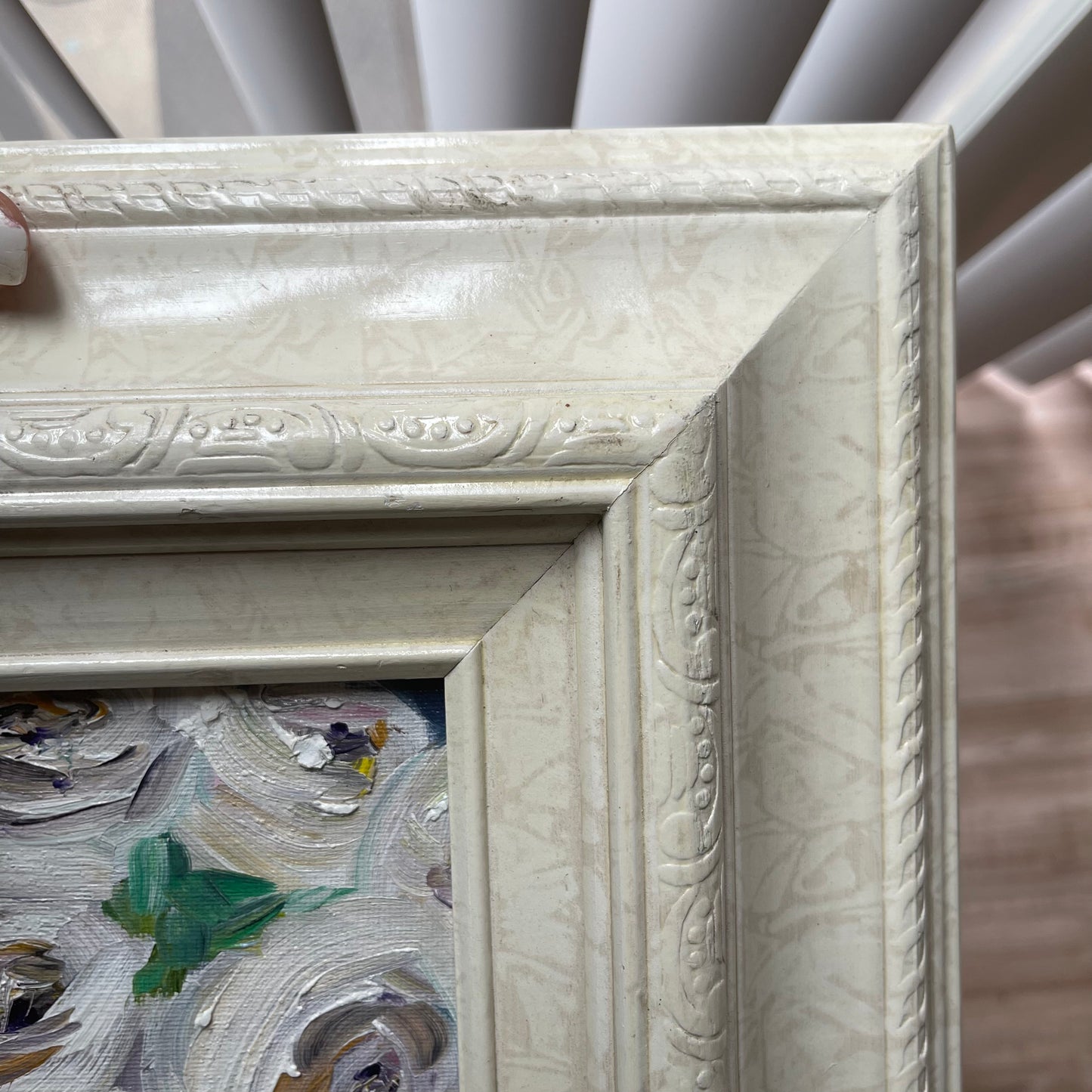 Roses blanches-Peinture à l’huile de roses blanches abstraites modernes originales encadrées