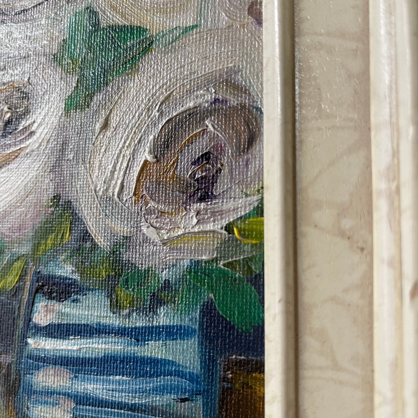 Roses blanches-Peinture à l’huile de roses blanches abstraites modernes originales encadrées