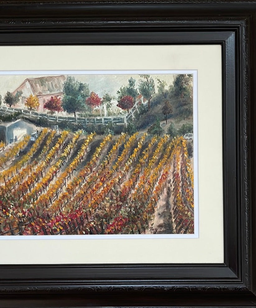 Vignes d’automne-Peinture à l’huile originale encadrée