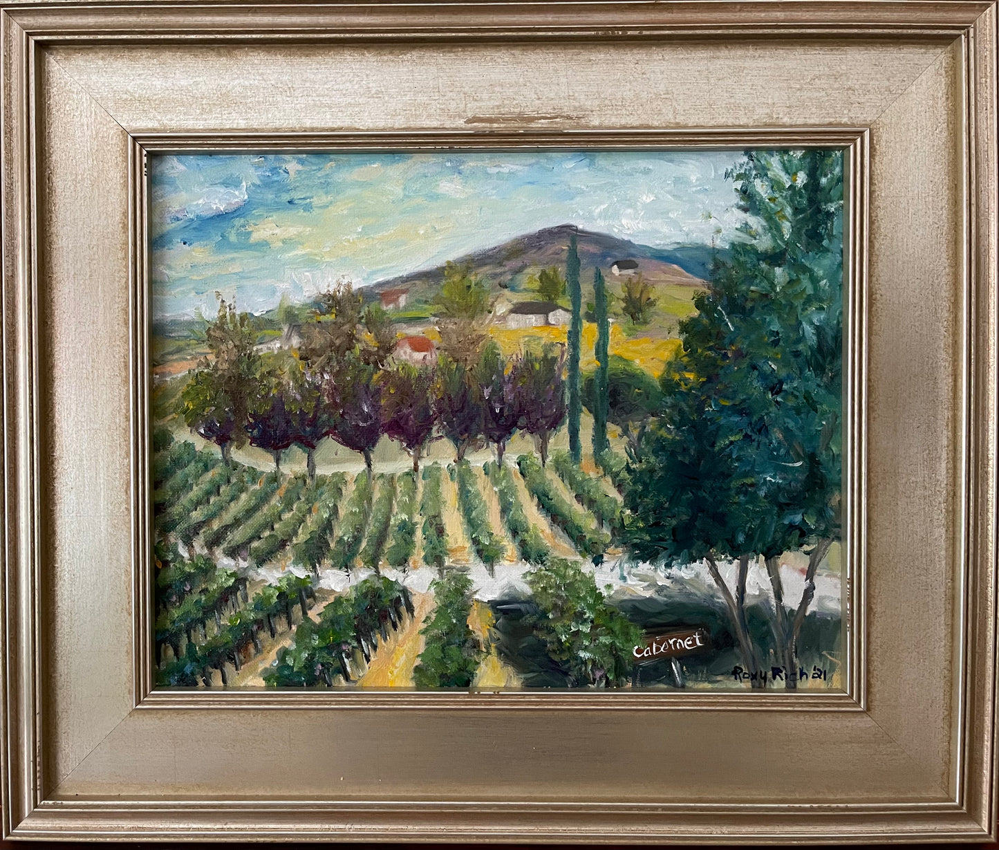 Cabernet Lot at Oak Mountain Winery, Temecula-Original Oil Landscape Painting Framed