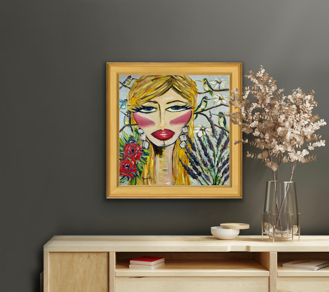 Hummingbird Lady-Original Oil Painting Framed – Roxy Rich Fine Art