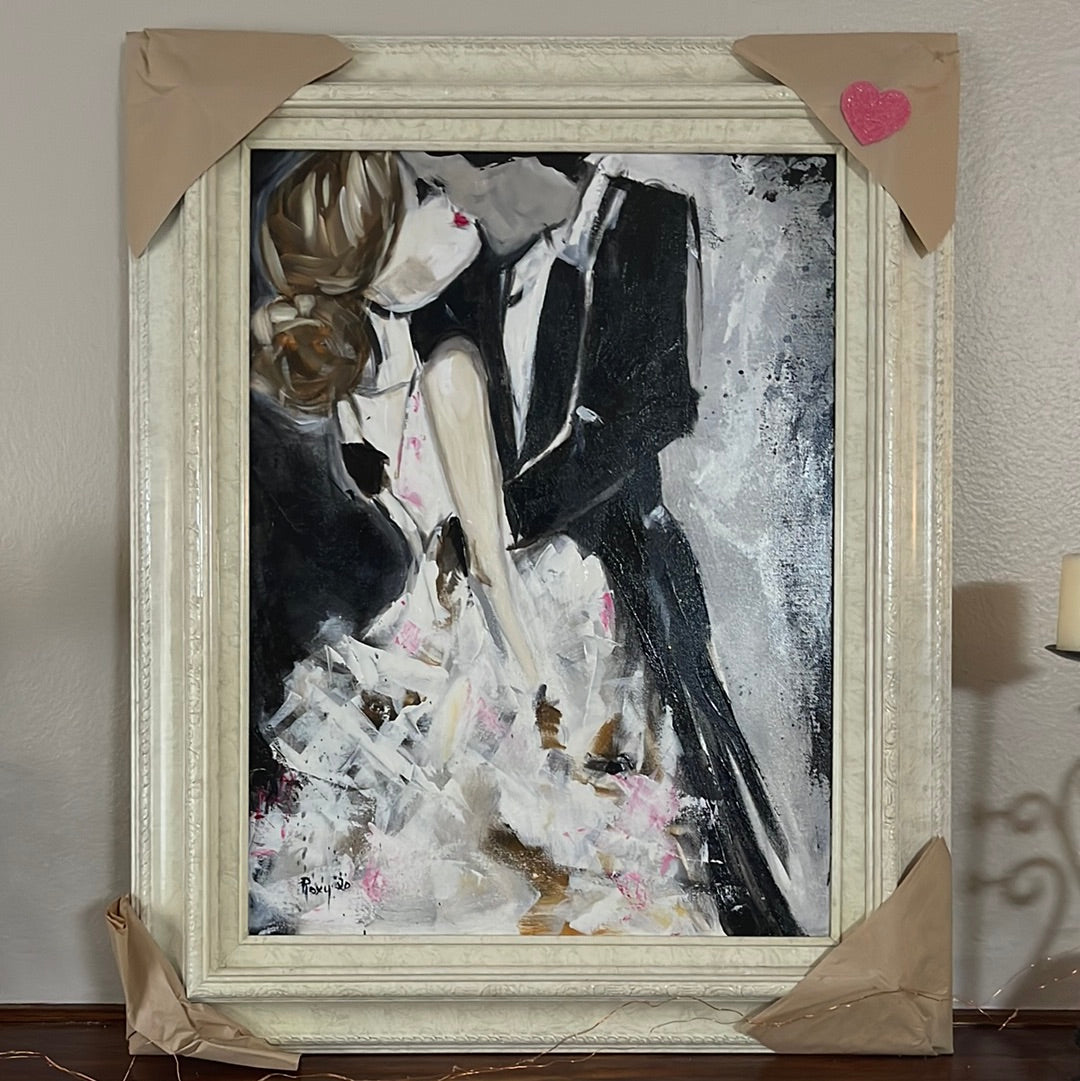 Love-Original Bride and Groom Kissing Painting Framed