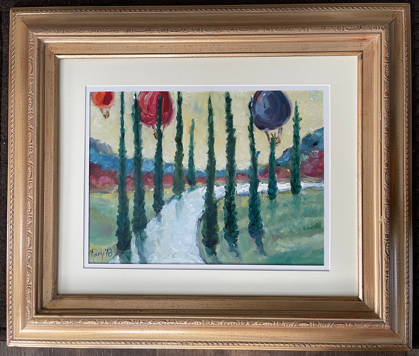 Globos de Wine Country-Pintura al óleo original enmarcada