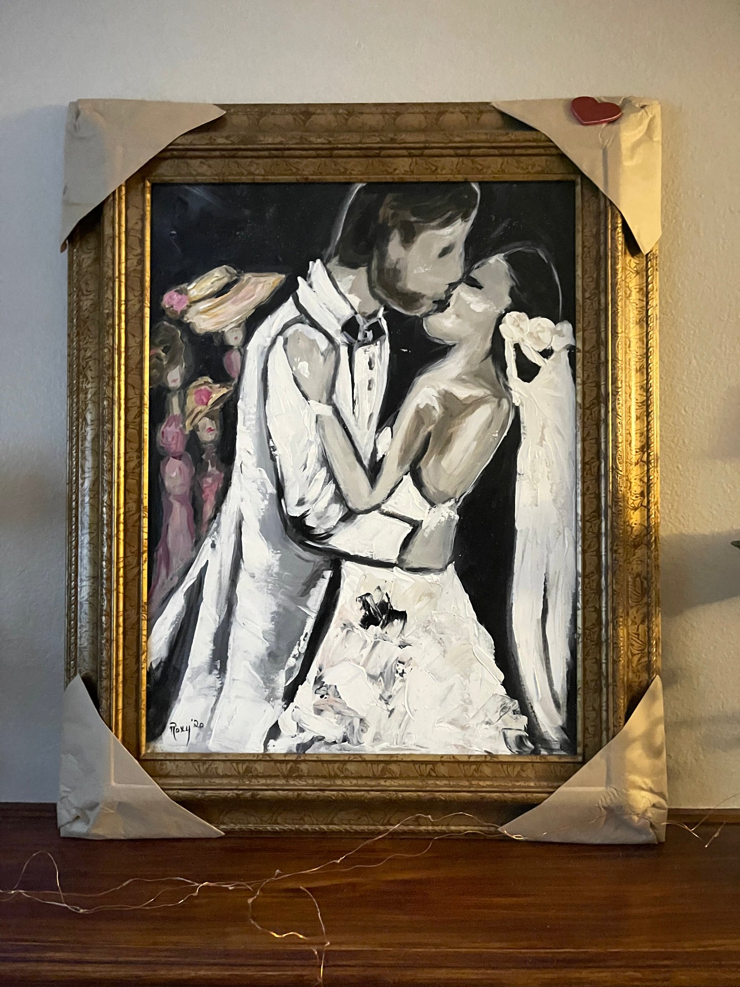 At Last-Original Bride and Groom Kissing Painting Framed