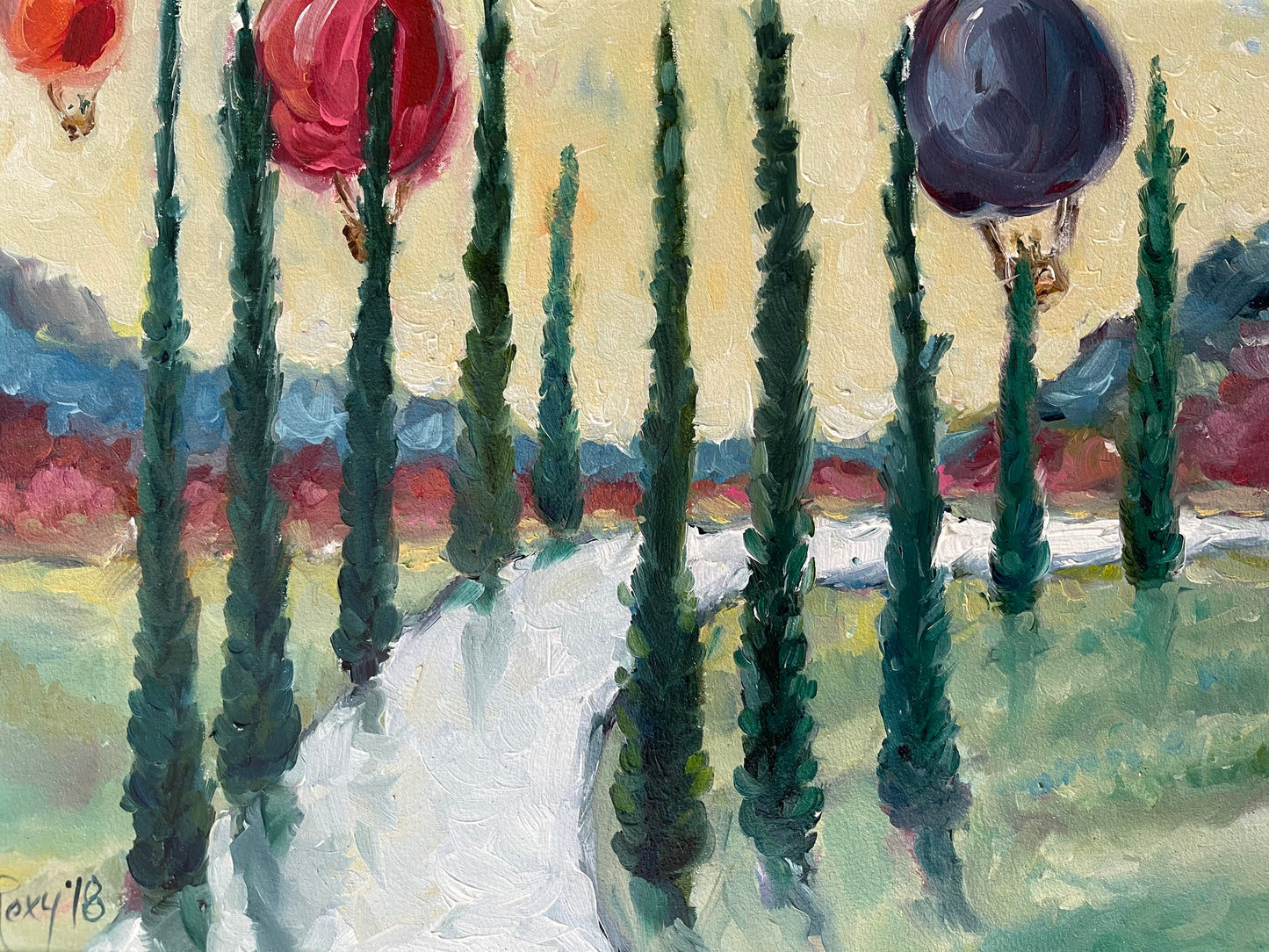 Ballons de pays du vin-Peinture à l’huile originale encadrée