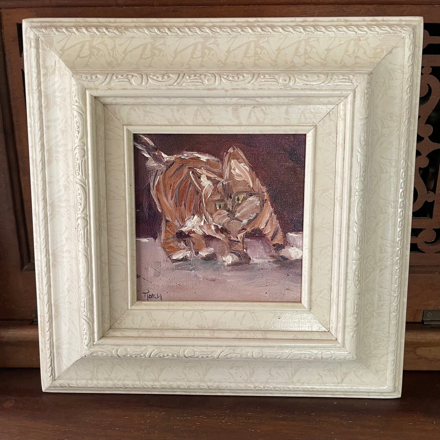 Toulouse Tabby-Original Oil Painting Striped Tabby Kitten Framed