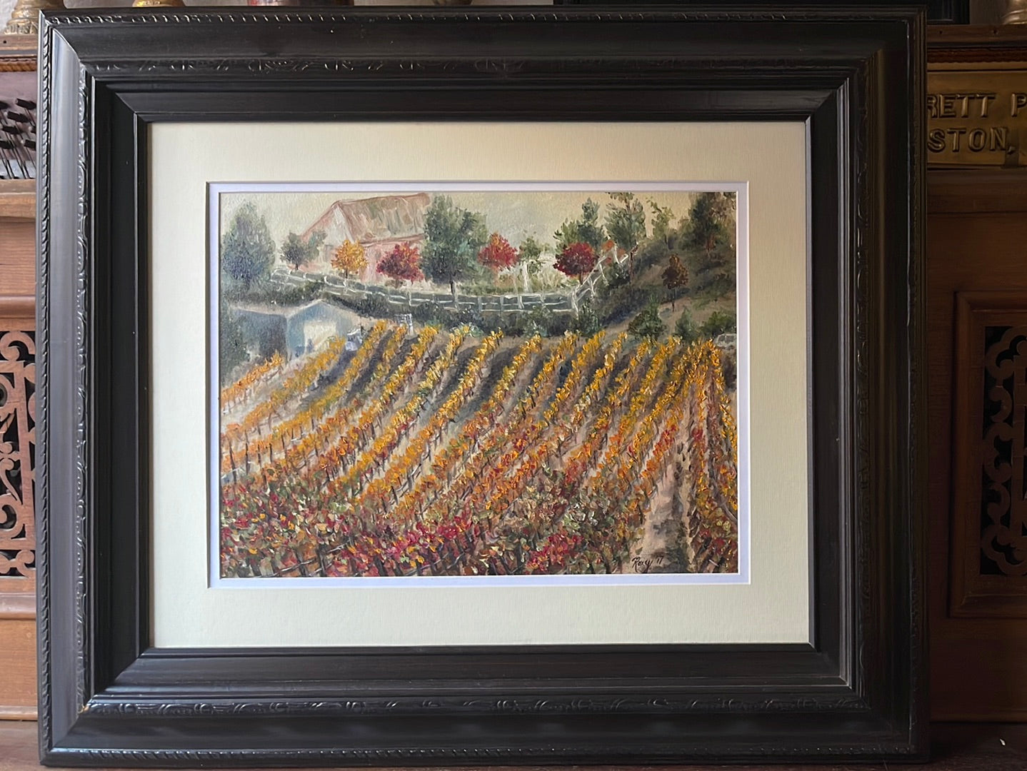 Vignes d’automne-Peinture à l’huile originale encadrée