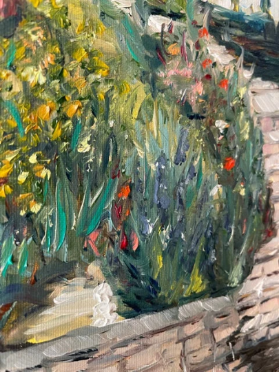 Olive Tree and Garden Steps at Gershon Bachus Vintners-Original Contemporary Impressionism Oil Landscape Painting Framed