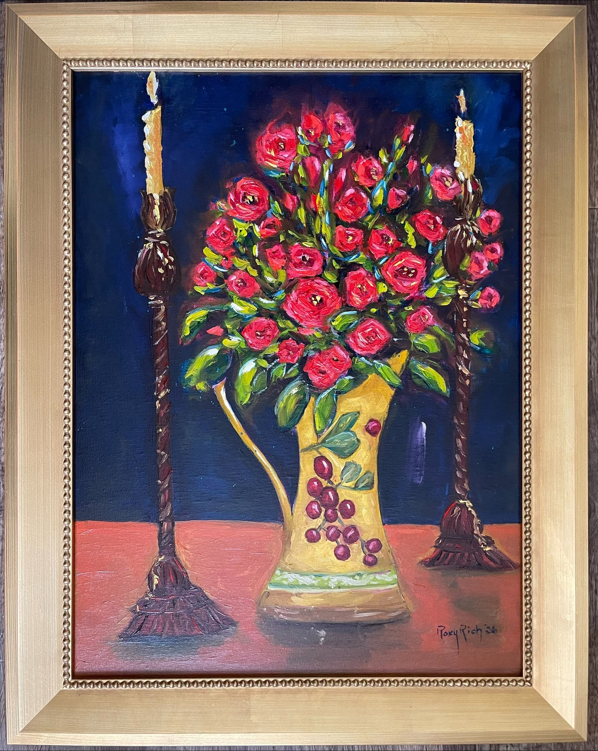Candlelit Corals-Original Oil Painting Framed