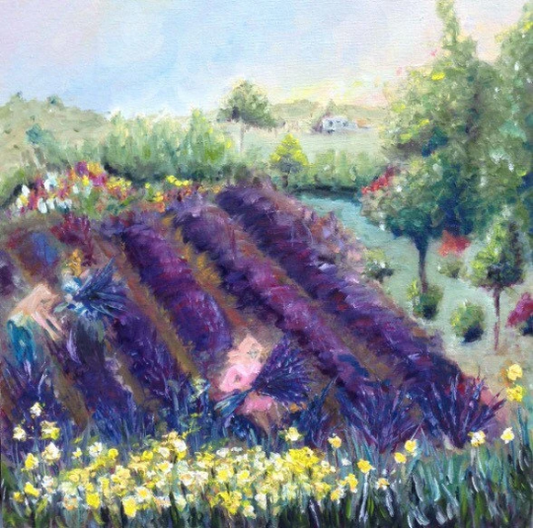 Peinture à l'huile de paysage impressionnisme contemporain original de Provence encadrée (lavande)