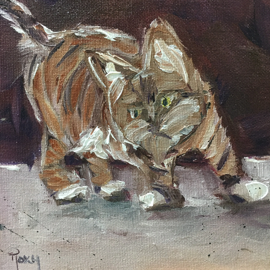 Toulouse Tabby-Peinture à l’huile originale Chaton tigré rayé encadré