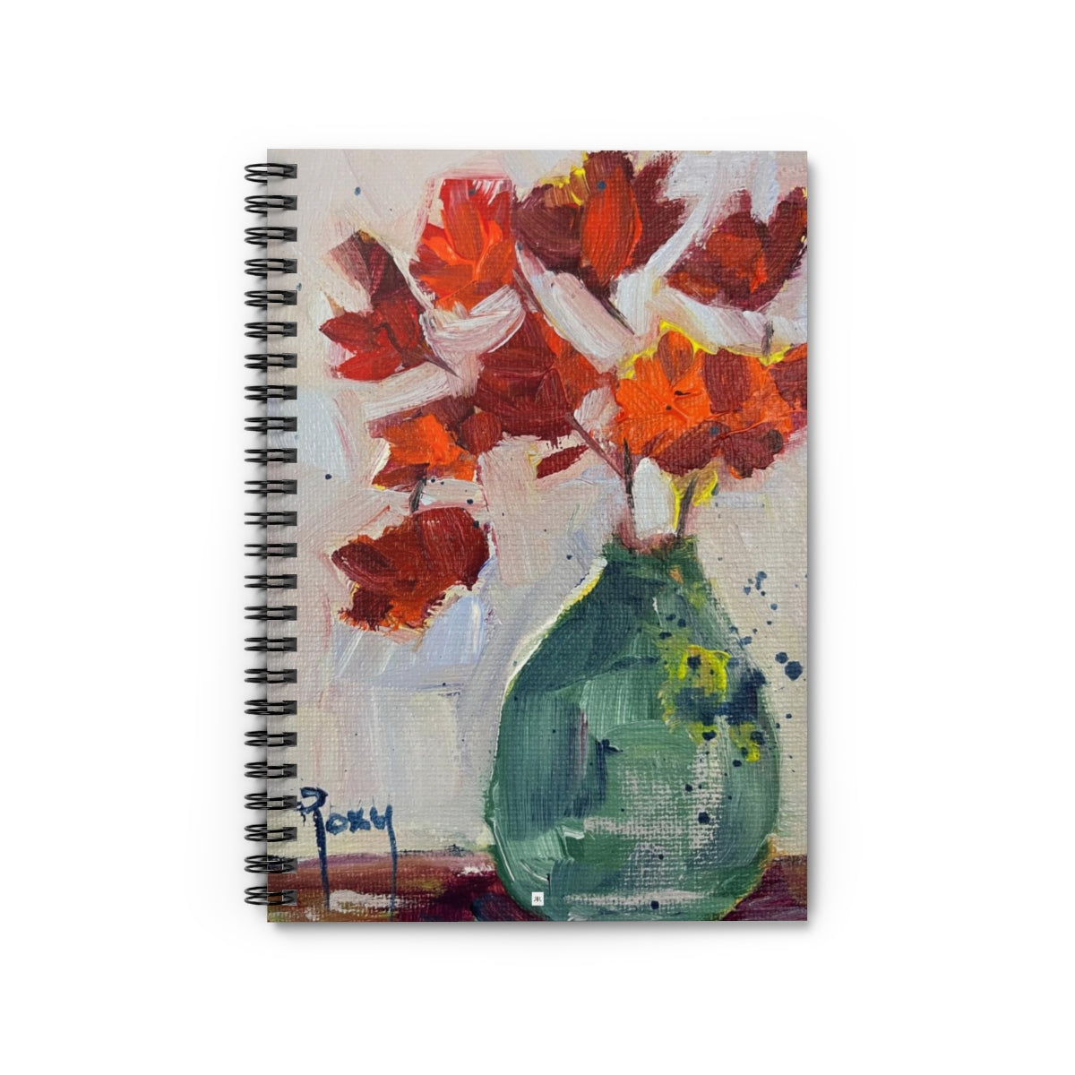 Maple Leaves in a Teal Vase Spiral Notebook