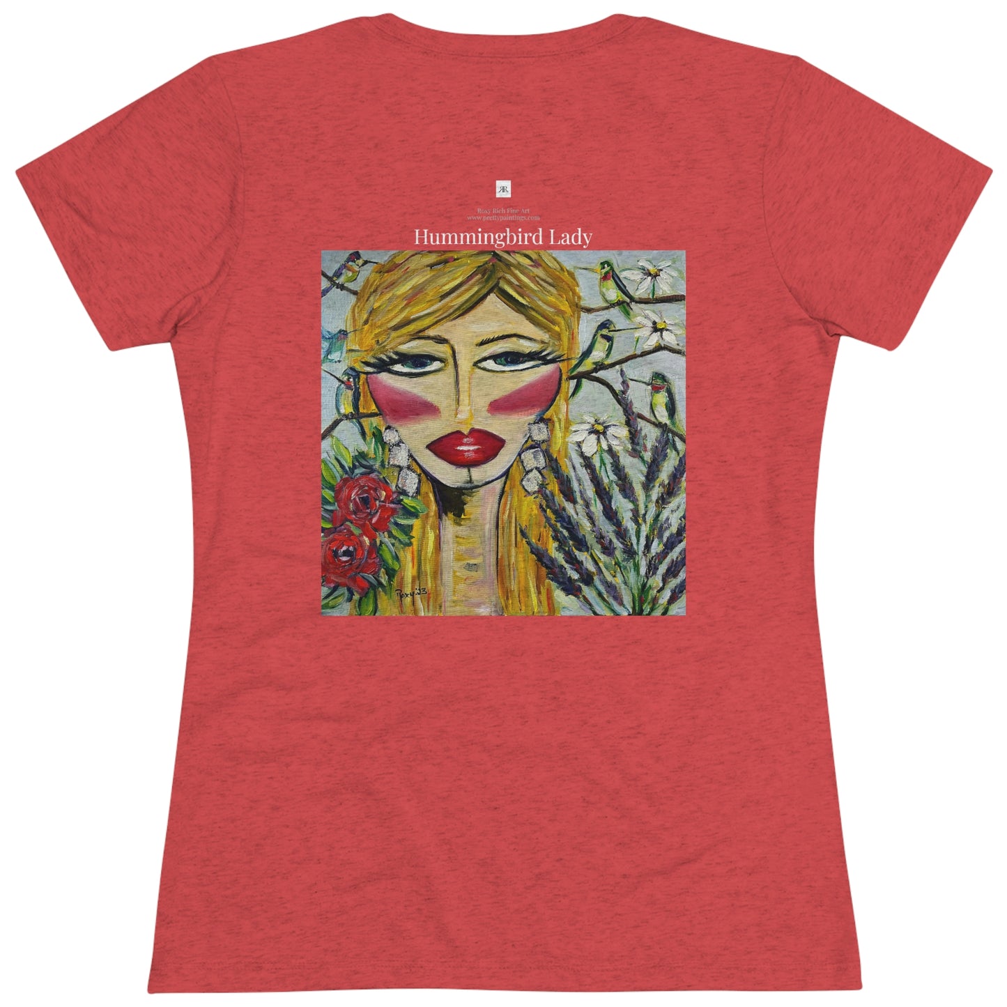 Hummingbird Lady (design on back) Women's fitted Triblend Tee  tee shirt