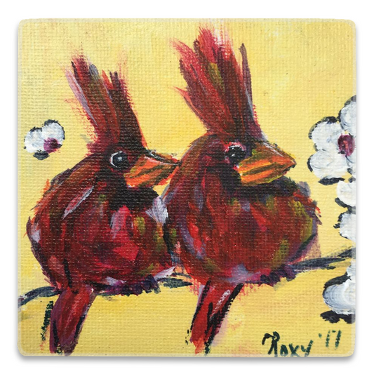 Two Goofy Cardinals Square Magnet