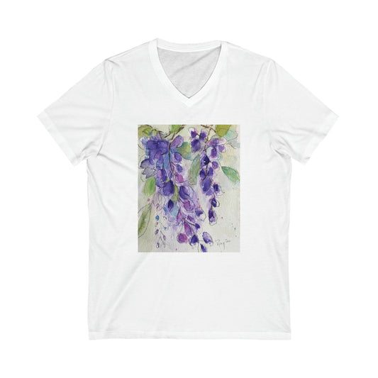 Wisteria-Unisexe Jersey Manches courtes Col en V Tee