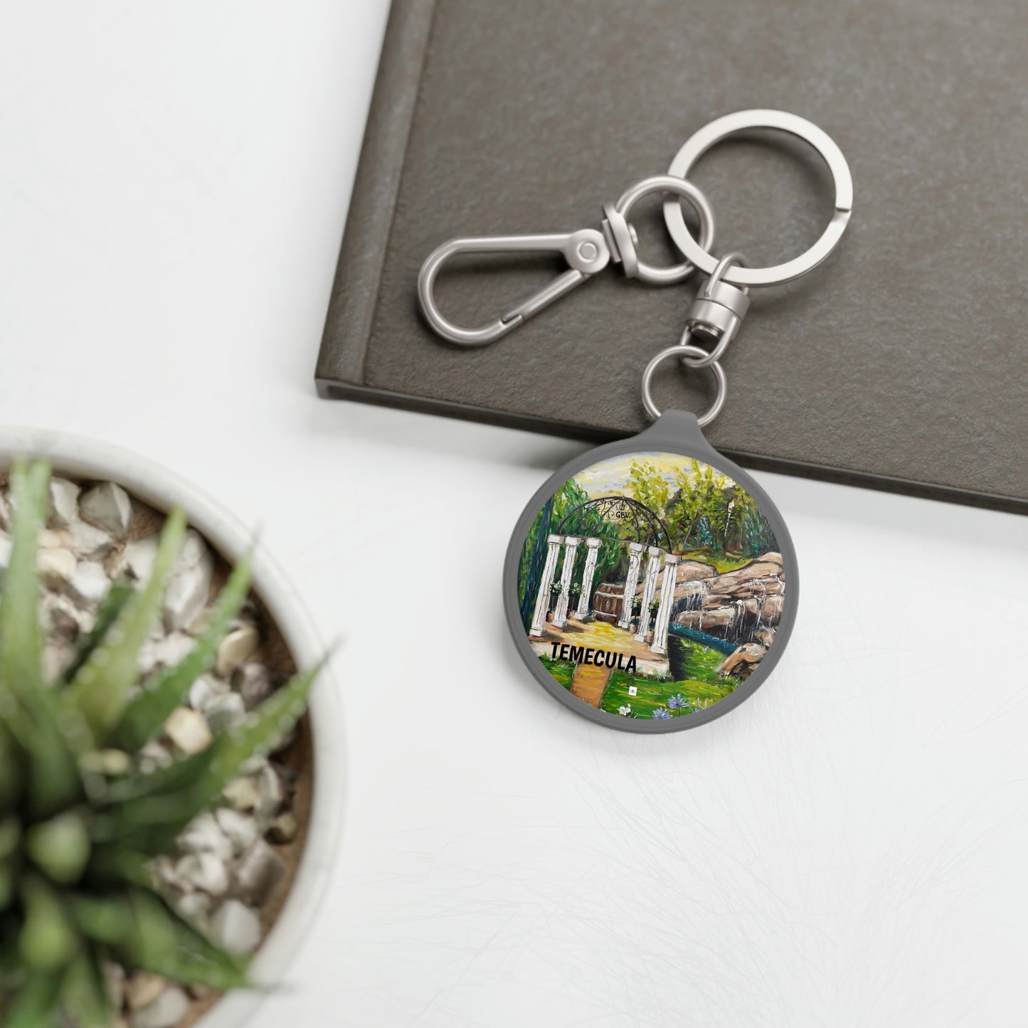 Temecula Keyring featuring "The Pergola at Gershon Bachus Vintners" Landscape Painting by Roxy Rich