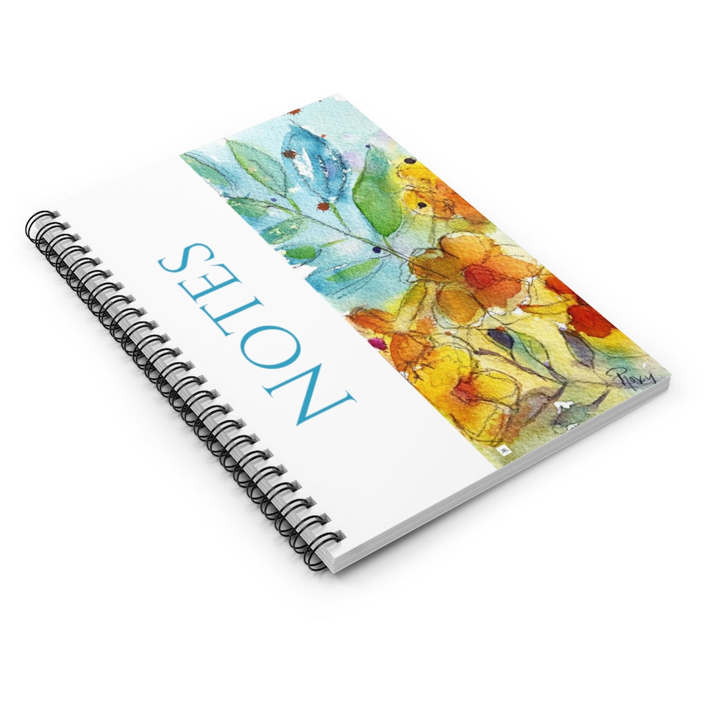 Notes Original Loose Floral Pink Orange Tube Flowers Painting  printed on Spiral Notebook - Ruled Lined- Mom Friend Student gift
