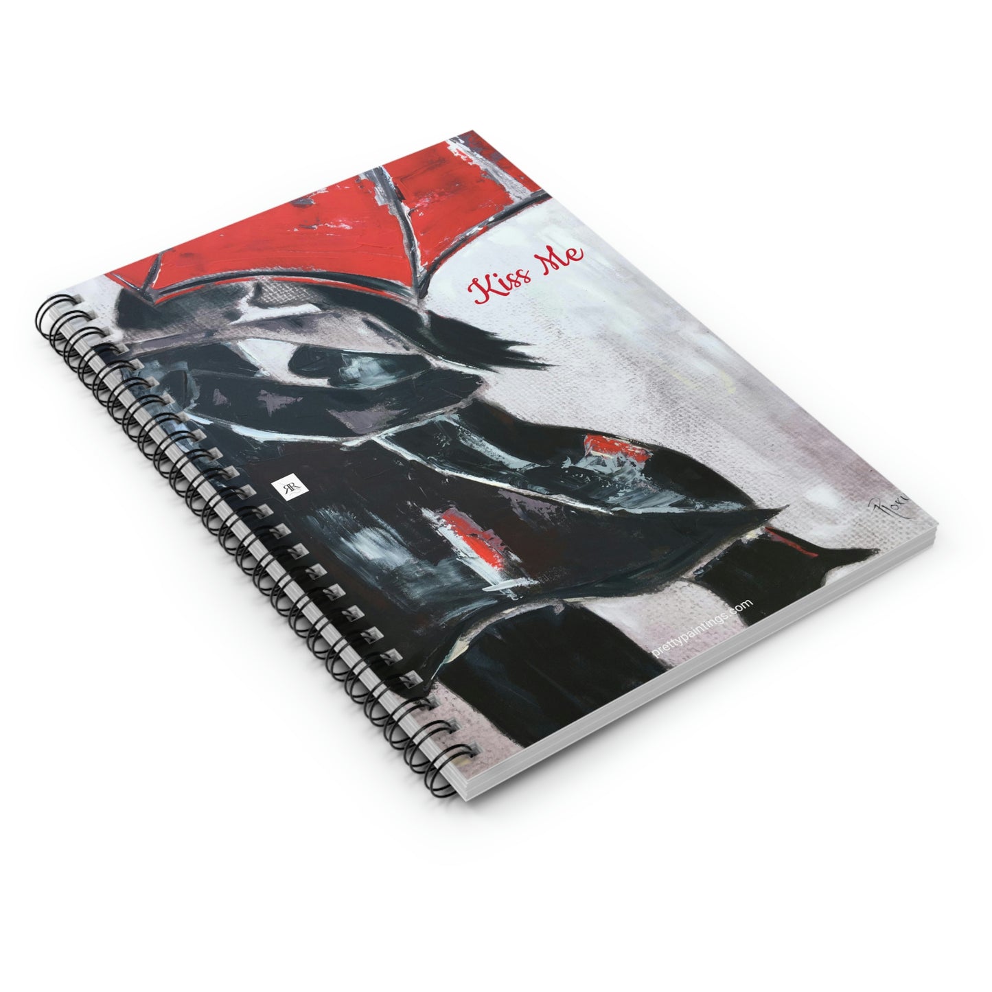 Romantic Couple under Red Umbrella "Kiss Me" Spiral Notebook
