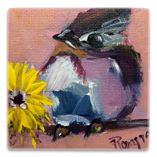 Tufted  Tit on a Flower Square Magnet