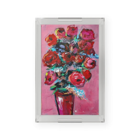 Fluffy Red Roses Acrylic Serving Tray