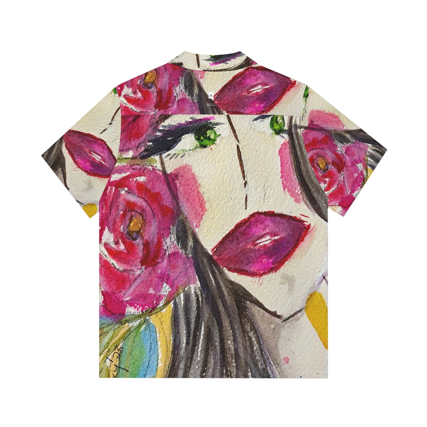 Lady with Red Lips and Roses "uh huh" Original Watercolor Men's Hawaiian Shirt