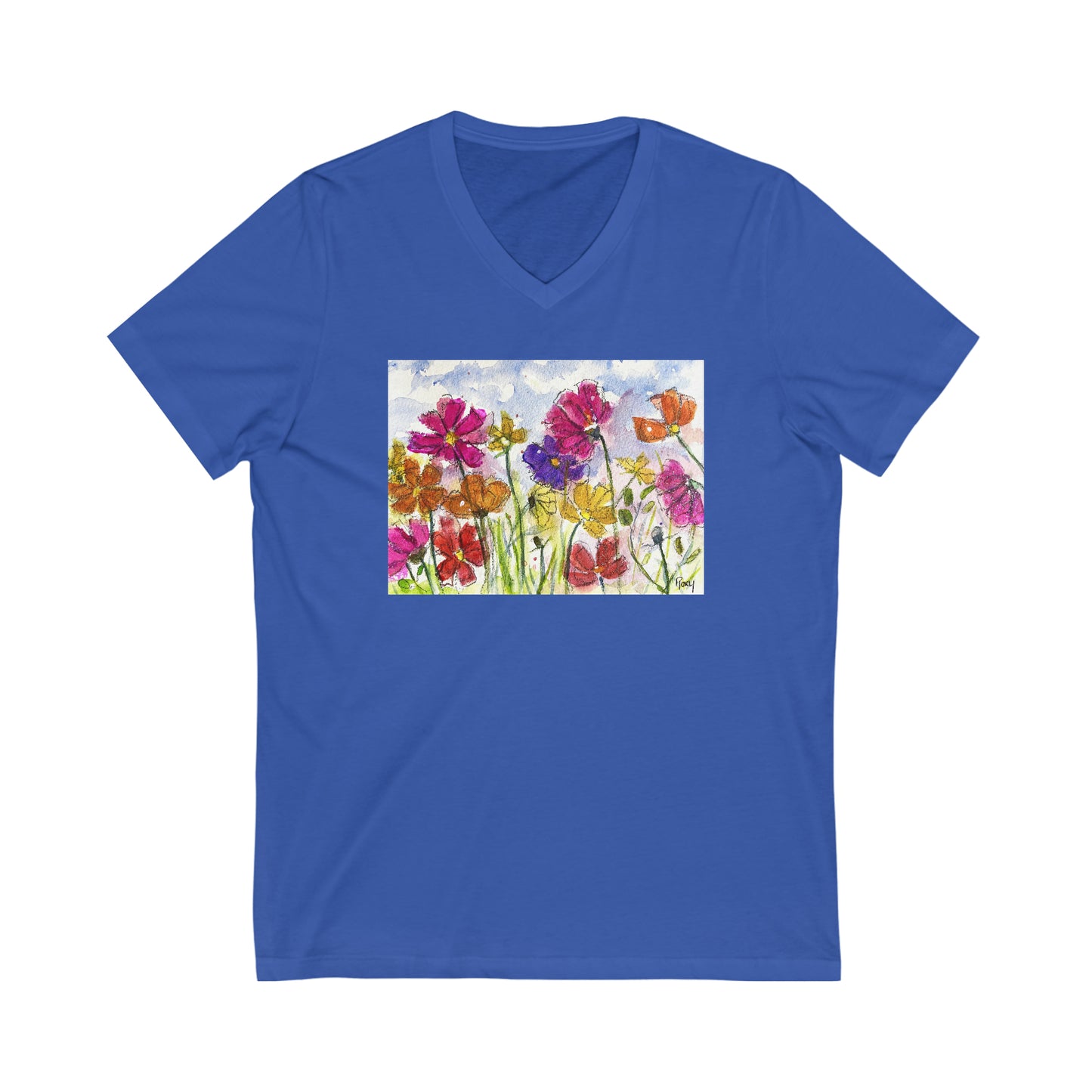 Cosmos Flowers-Unisex Jersey Short Sleeve V-Neck Tee