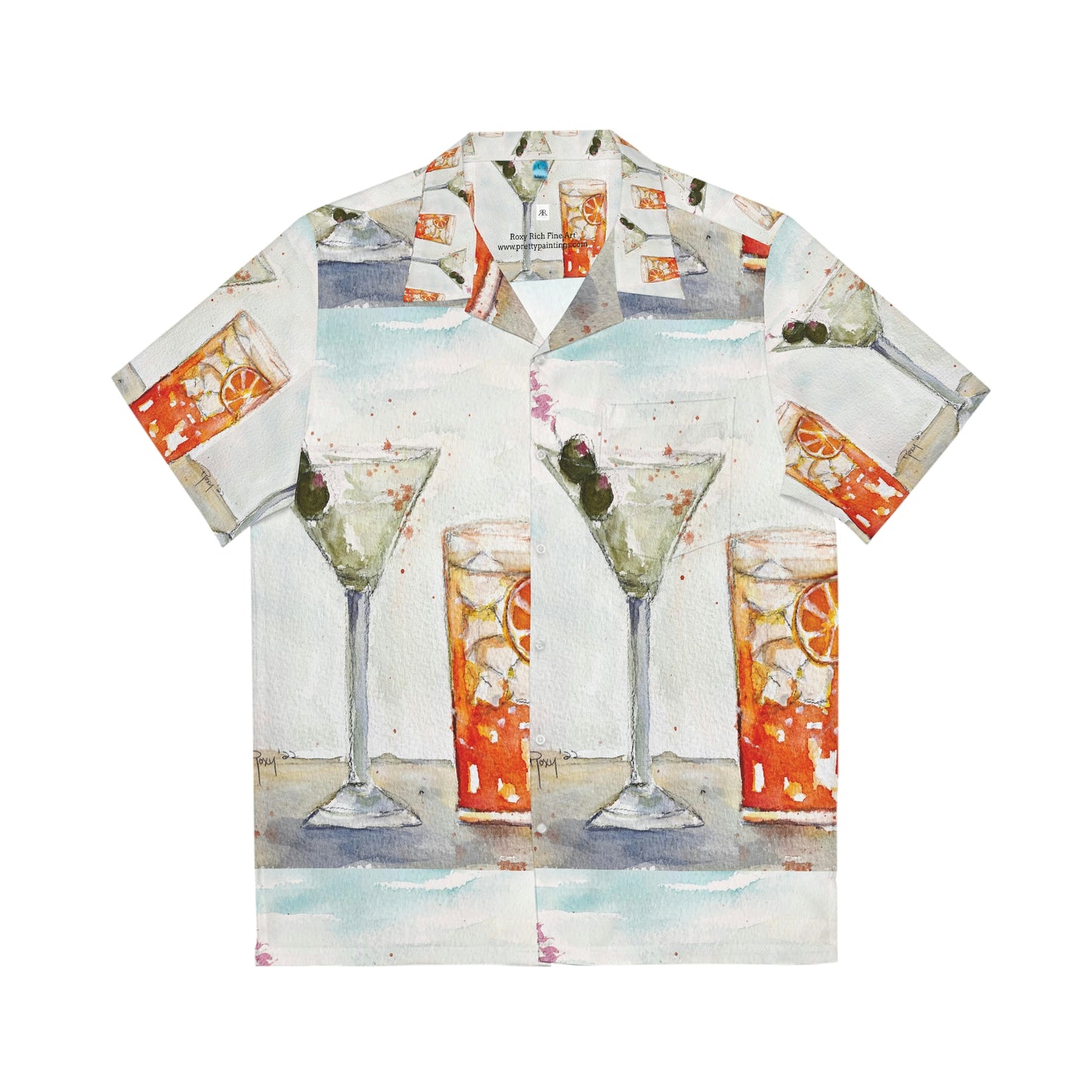 Beach Cocktails Original Watercolor Martini Painting Men's Hawaiian Shirt