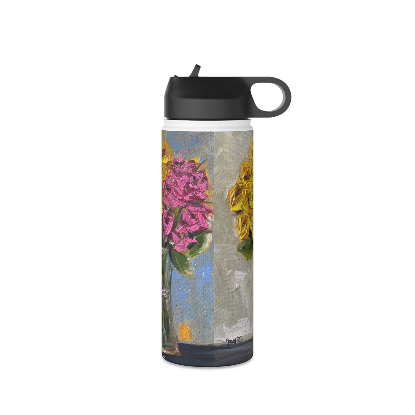 Pink and Yellow Roses in a Vase Stainless Steel Water Bottle, Standard Lid