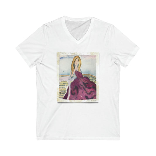 Beach Babe in a Gown vintage Paper-Unisex Jersey Manches courtes Col en V Tee