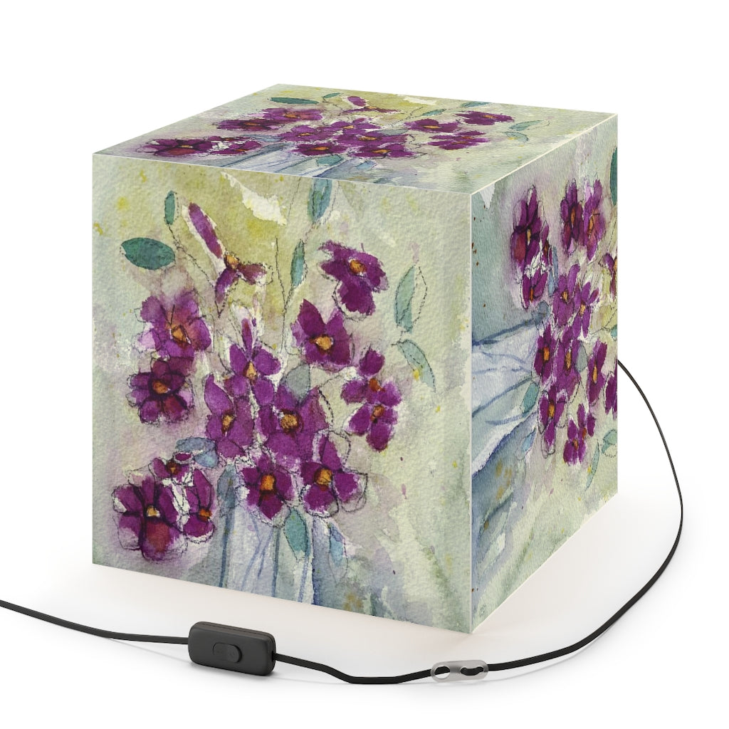 Pink Wildflowers Cube Lamp