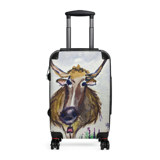 Lola Longhorn Whimsical Watercolour Cow Carry on Suitcase (trois tailles disponibles)